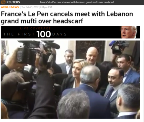 France s Le Pen cancels meet with Lebanon grand mufti over headscarf Reuters