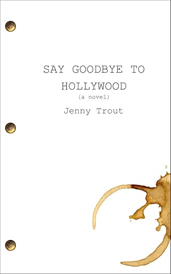 The cover is made to look like a screenplay fastened with paper brackets. There is a large coffee mug ring stain on the bottom right corner. The text reads 