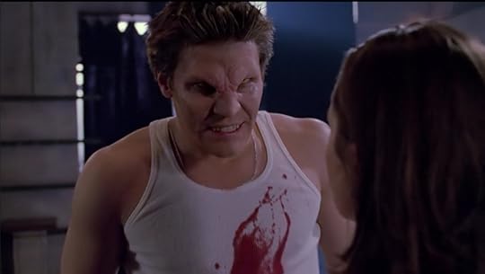 Angel has his monster face on.