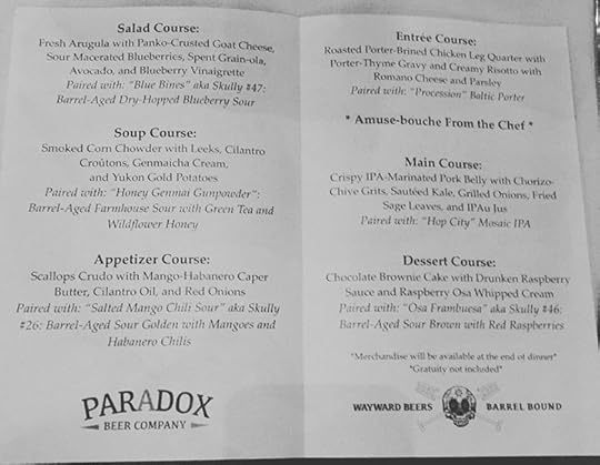 Paradox Beer Company Event Menu
