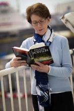 Pauline Rowson reading Lethal Waves on board the Condor Ferry