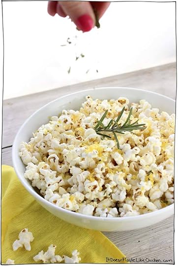 Rosemary & Lemon Zest Popcorn! A super easy upgrade to the snack you already love. Movie night just got even better! Dairy-free, vegan, vegetarian, gluten-free. #itdoesnttastelikechicken