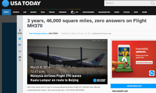 3 years 46 000 square miles zero answers on Flight MH370