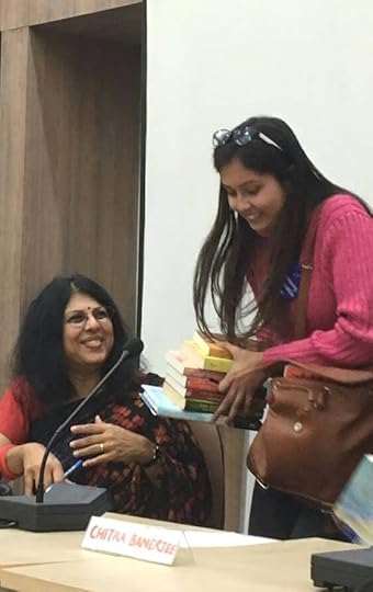 WITH READER SHAMBHAVI SINGH AT LADY SHRI RAM COLLEGE, DELHI