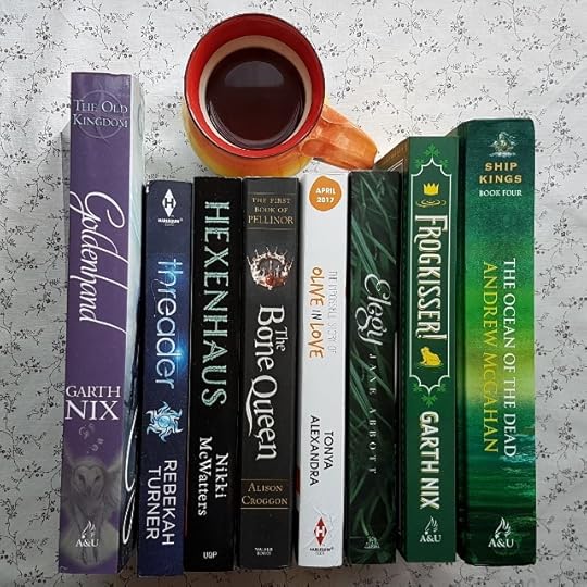 Earl Grey Editing, Mt TBR, Goldenhand, Garth Nix, Threader, Rebekah Turner, Hexenhaus, The Bone Queen, Alison Croggan, The Impossible Story of Olive in Love, Tonya Alexandra, Elegy, Jane Abbott, Frogkisser!, The Ocean of the Dead, Andrew McGahan, books and tea, tea and books