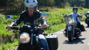 Denean on the Moto Guzzi