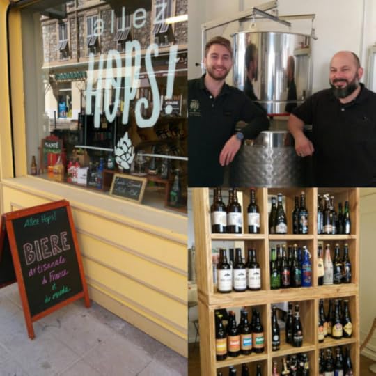 Arthur and Dan in the back of their shop, Allez Hops. They are leaning against part of the brasserie equipment where they brew up beer in downtown Nice.