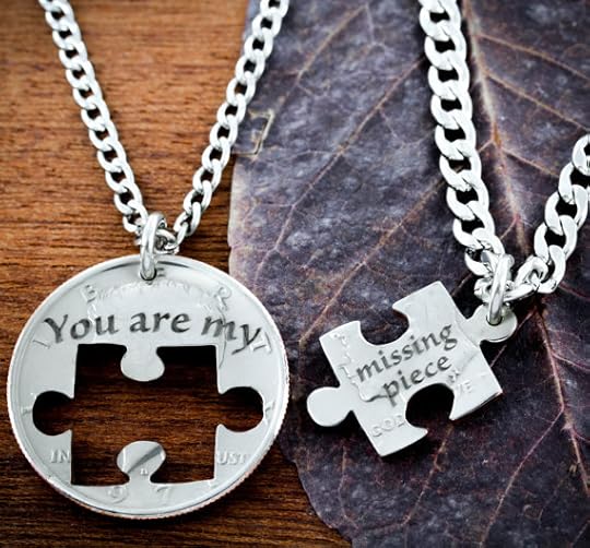 Puzzle Piece Couples Necklaces, You are my missing piece, Hand Cut Coin