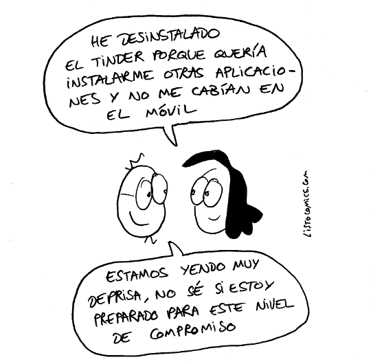 Viñeta de humor gráfico sobre un paso decisivo, de los que dan un poquito de miedo.