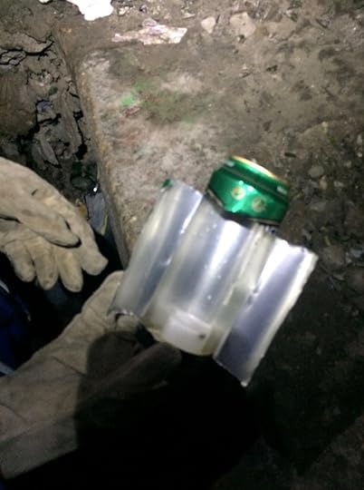 Catalamp, made out of beer can and candle, found near the entrance hole. The cataphiles had cleared it out of the catacombs...because it's okay to litter once you're outside. ;)