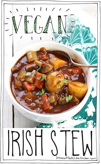 Vegan Irish Stew! Perfect for St. Patrick's Day. Hearty vegetables in a rich, earthy, thick stout beer broth. It's a stick to your ribs kinda stew! #itdoesnttastelikechicken