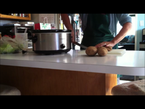 chopping potatoes