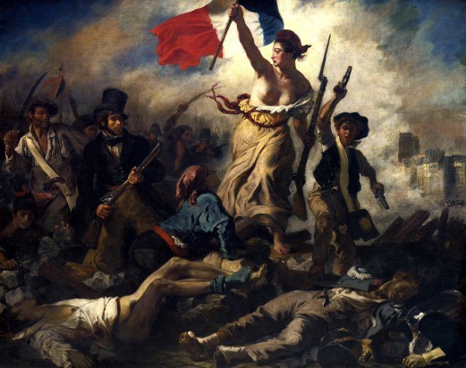 Disclaimer: I have no idea why this nice flag waving french lady pictured above is in the middle of battle with her top falling down, it seems like a highly improbable state of affairs, and probably painted by a man. I think she’s meant to be the embodiment of liberty, but I’m not sure that explains anything.