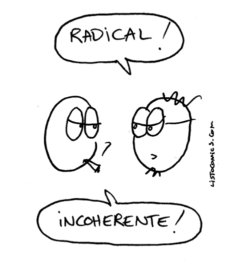 Viñeta de humor gráfico que representa una pelea resumida.