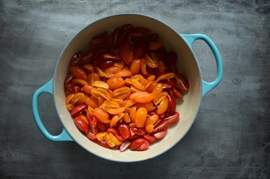 slivered tomatoes for tomato jalapeño jam