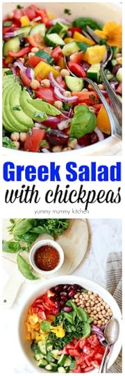 Healthy, easy, vegetarian and vegan Greek salad recipe with chickpeas and a flavorful Greek salad dressing.