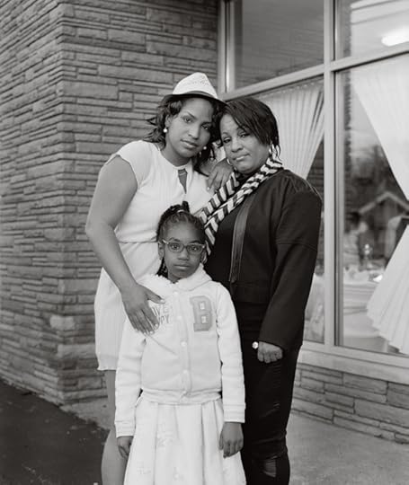 LaToya Ruby Frazier, Shea Cobb with her daughter, Zion, and her mother, Ms. Renée, outside the Social Network banquet hall, 2016, from the series Flint is Family Courtesy the artist, Gavin Brown's Enterprise, New York/Rome, and Michel Rein, Paris/Brussels