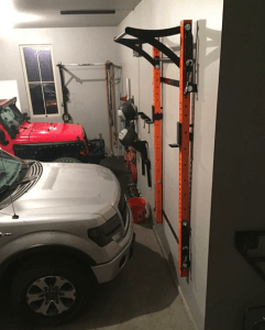 a folded up PRx performance rack allows you to safely park your vehicles inside your garage