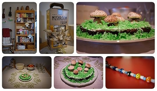 Our party theme ended up incorporating: Mushroom Origami Decorations, Mushroom Farm Centerpiece, mushroom bead craft and of course Meringue Mushroom Birthday Cake!