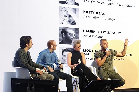 Power Rangers: Discussing the ability of musicians to enact social change, onstage in Tel Aviv at the Forbes Under 30 Summit EMEA (right to left: Sameh