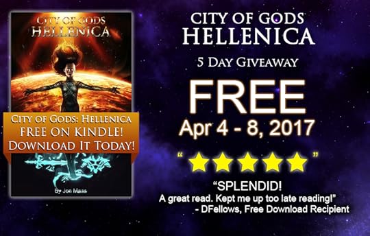 Promo pic for Epic Fantasy City of Gods: Hellenica, free on Kindle April 4 - 8, 2017