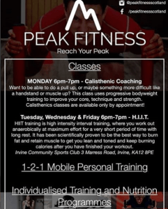 flyer for peak fitness scotland