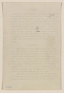 President Woodrow Wilson’s first written draft of the League of Nations covenant, the founding document of the new and ill-fated international organization created by the peace settlement at the conclusion of World War I. Manuscript Division.