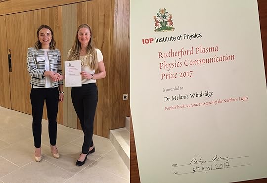 Melanie Windridge is awarded the Rutherford Plasma Physics Communication Prize by Ceri Brenner.