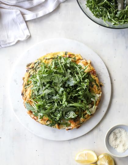 spring vegetable frittata with queso cheese and arugula I howsweeteats.com