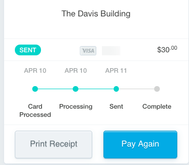The payment I made yesterday was sent today