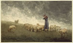 "Shepherdess Tending Sheep" by Winslow Homer.