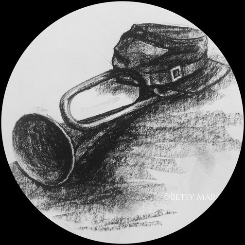 Sketch of bugle and cap from the Union Army, Civil War