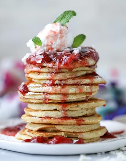 mini coconut ricotta pancakes with strawberry syrup I howsweeteats.com 