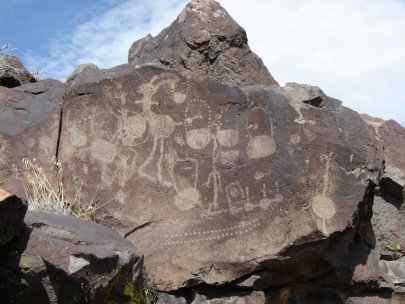 Coso rock art district, USA, engravings of multiple bags. (Image credit: Stephen Bodio)