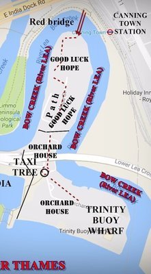 CITY ISLAND: Map showing old estates: Good Luck Hope and Orchard House