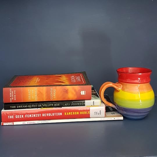 Dewey's readathon, read-a-thon, Heart of the Mirage, Glenda Larke, The Dream-quest of Vellitt Boe, Kij Johnson, The Geek Feminist Revolution, Kameron Hurley, Ms Marvel, G. Willow Wilson, Earl Grey Editing, tea and books, books and tea