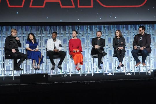 ORLANDO, FL - APRIL 14: Mark Hamill, Kelly Marie Tran, John Boyega, Daisy Ridley, Rian Johnson, Kathleen Kennedy and Josh Gad attend the STAR WARS: THE LAST JEDI PANEL during the 2017 STAR WARS CELEBRATION at Orange County Convention Center on April 14, 2017 in Orlando, Florida. (Photo by Gerardo Mora/Getty Images for Disney) *** Local Caption *** Mark Hamill;Kelly Marie Tran;John Boyega;Daisy Ridley;Rian Johnson;Kathleen Kennedy;Josh Gad