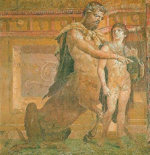 Chiron taking care of Zeus. Not many sleeves, but who would call the centaur's task a sleeveless errand!
