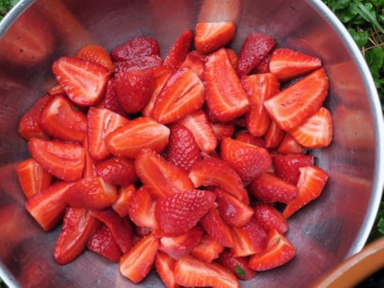slivered strawberries for quick pickled balsamic strawberries