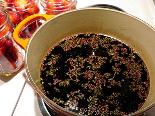 mustard, thyme and balsamic brine for quick pickled balsamic strawberries