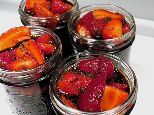 quick pickled balsamic strawberries in their jars