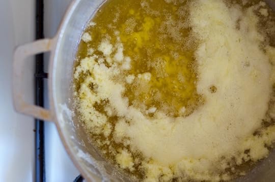 Foam on the top of butter as it becomes homemade grassfed ghee