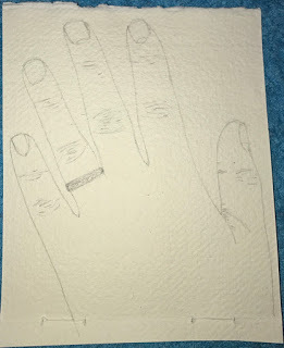 pencil drawing, left hand, handmade paper