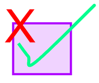 small tick mark and cross in purple square