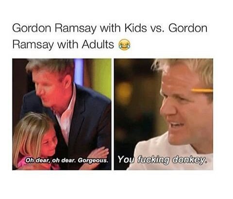 Gordon Ramsay. . Gordan Ramsay with Kids vs. Gordon Ramsay with Adults ). Do people expect him to yell at kids? he only yells at idiots