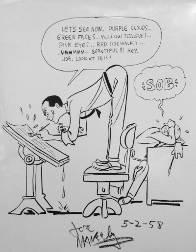 Sketch of Stan Lee fiddling with artwork by Joe Maneely -- courtesy of Stan Lee Papers, Collection Number 8302, American Heritage Center, University of Wyoming
