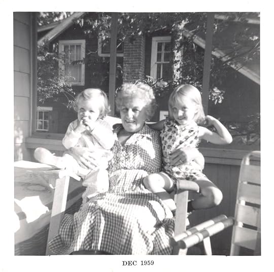 from L-R: middle sister, Mim, older sister, on the porch at Hubbard's Point. Our youngest sister wasn't with us yet; she was born the next January.