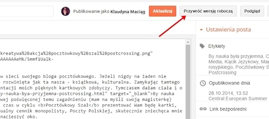 przywracanie wersji roboczej blogspot
