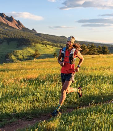 Running the back yard trails, Anton running hte flatirons, Boulder, CO