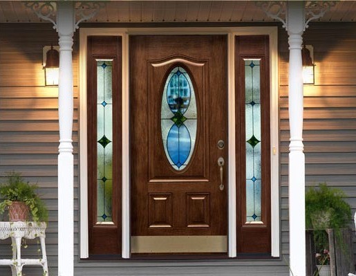 front door with sidelights and transom